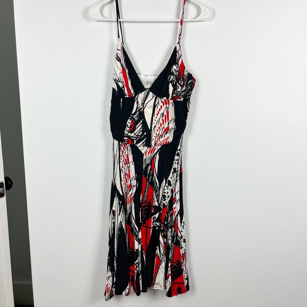 Vintage Y2K 90s Joseph Ribkoff Abstract Midi Flowy Dress Babydoll Viscose